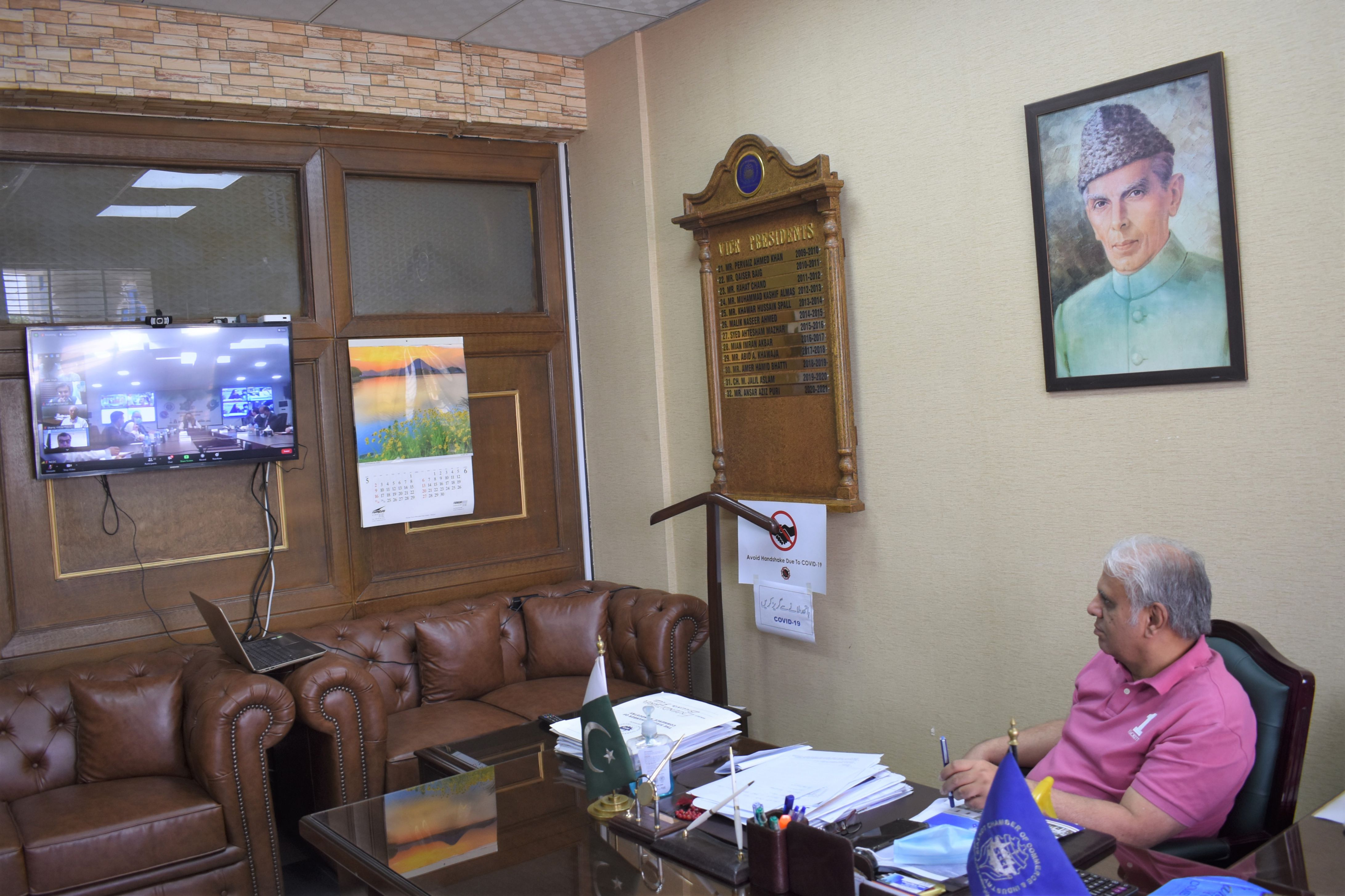 On June 02, 2021, Mr. Ansar Aziz Puri, Vice President, SCCI participated in a Special Virtual meeting of NCOC  wherein all Chambers of Pakistan had participated to accelerate the vaccination campaign by taking on board the Local/Provincial Government and Trade bodies of Pakistan.