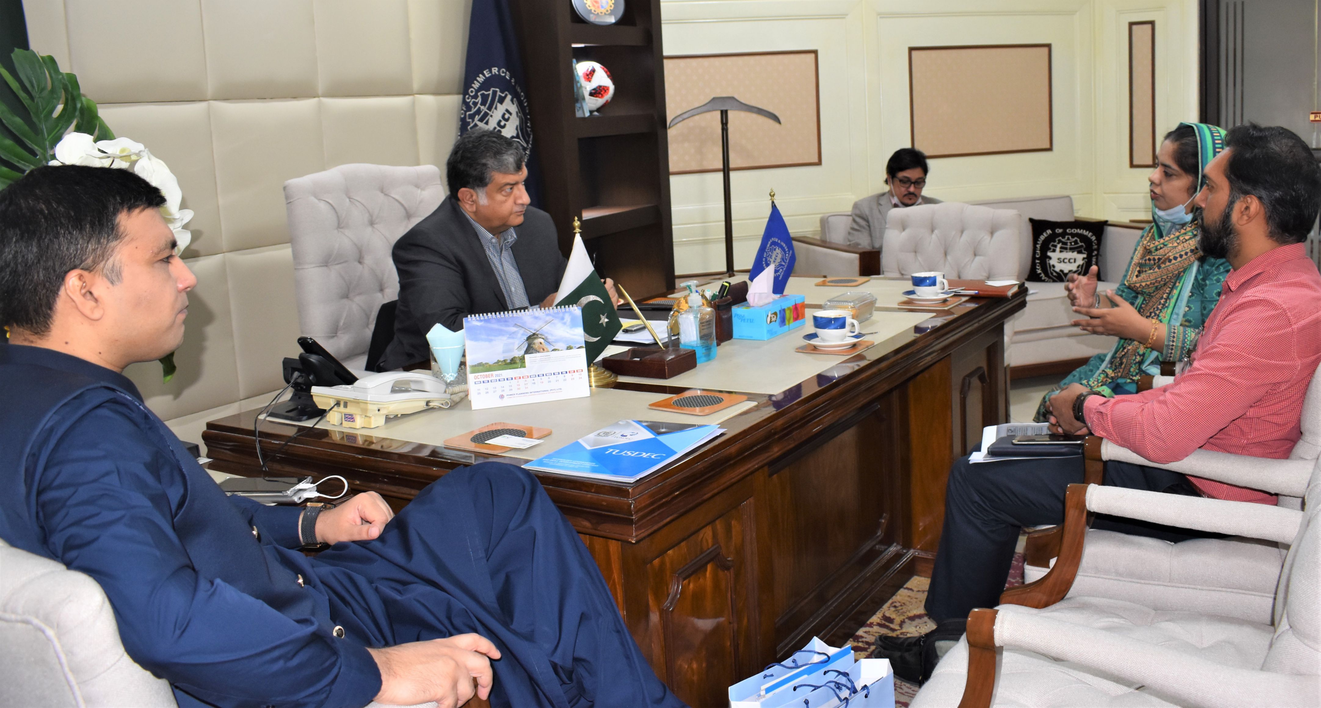 On October 27, 2021, Ms. Sadia Masood, Project Director, PMU Technology Upgradation and Skills Development Company (TUSDEC) called on President, Sialkot Chamber of Commerce & Industry to discuss various projects related to Industry of Sialkot.