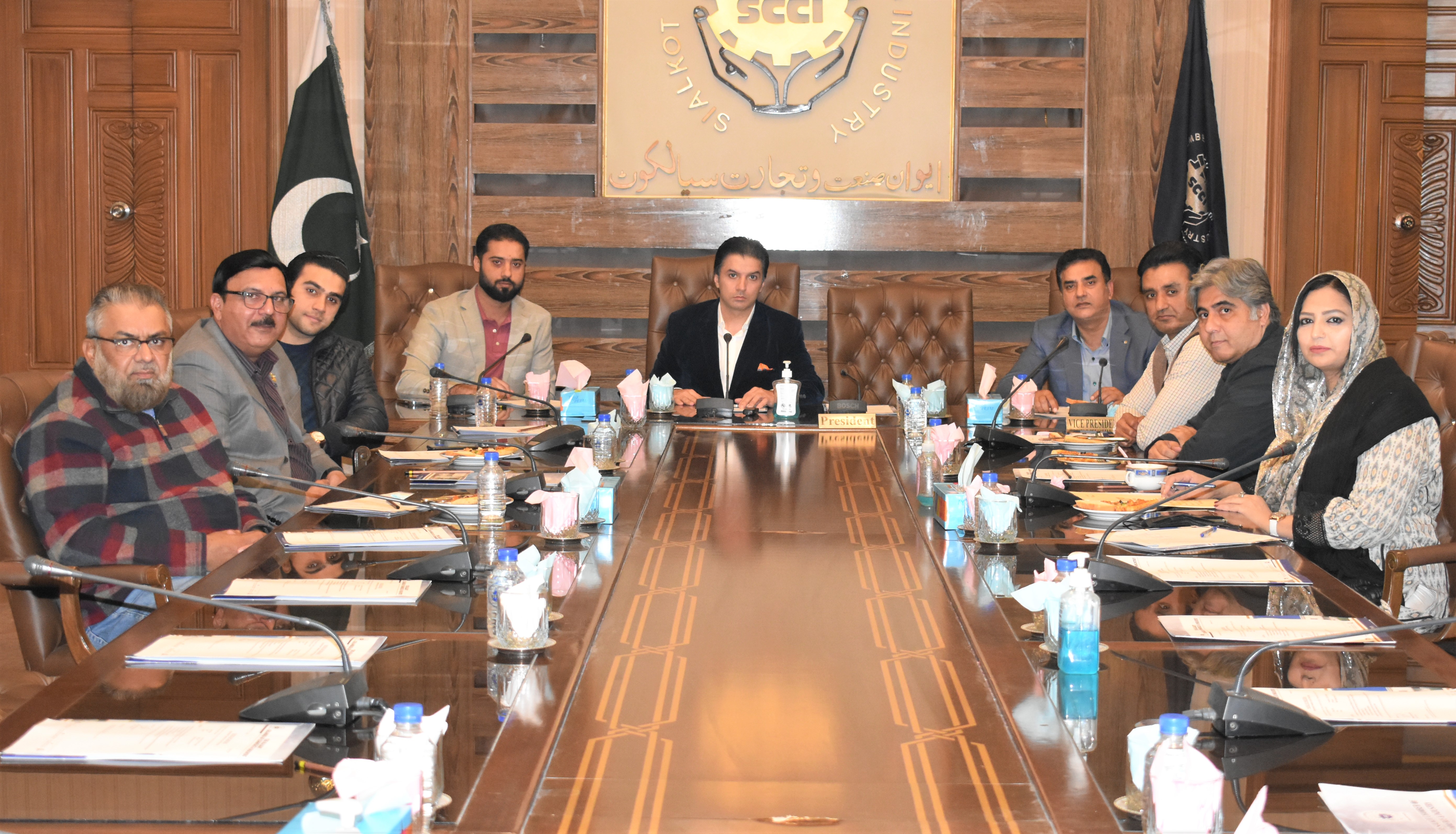 The Meeting of SCCI’s Departmental Committee on Sportswear/Bags was held on November 23, 2021, at the Sialkot Chamber of Commerce and Industry.  Mr. Umair Mir, Chairman Committee, and other Members discussed the establishment of Material Testing Lab and its benefits; furthermore, the discussion was held on the concerns regarding Imports of Raw-Material and Price War prevailing in the industry. Members shared their suggestions and input as per their experience to work in the export Industry of Sialkot.