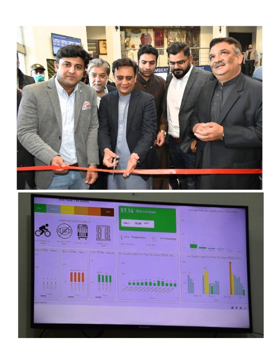 On December 06,  2021, An Inauguration Ceremony of “Air Quality Meter” was held in Sialkot Chamber of Commerce & Industry.  Mr. Tahir Farooq, Deputy Commissioner Sialkot and Vice President,  Sialkot Chamber inaugurated the Air Quality meter.  Mr. Ahtesham Gillani,  Chairman Departmental Committee on Environmental\ PHA and Executive Committee SCCI was also present during the ceremony.