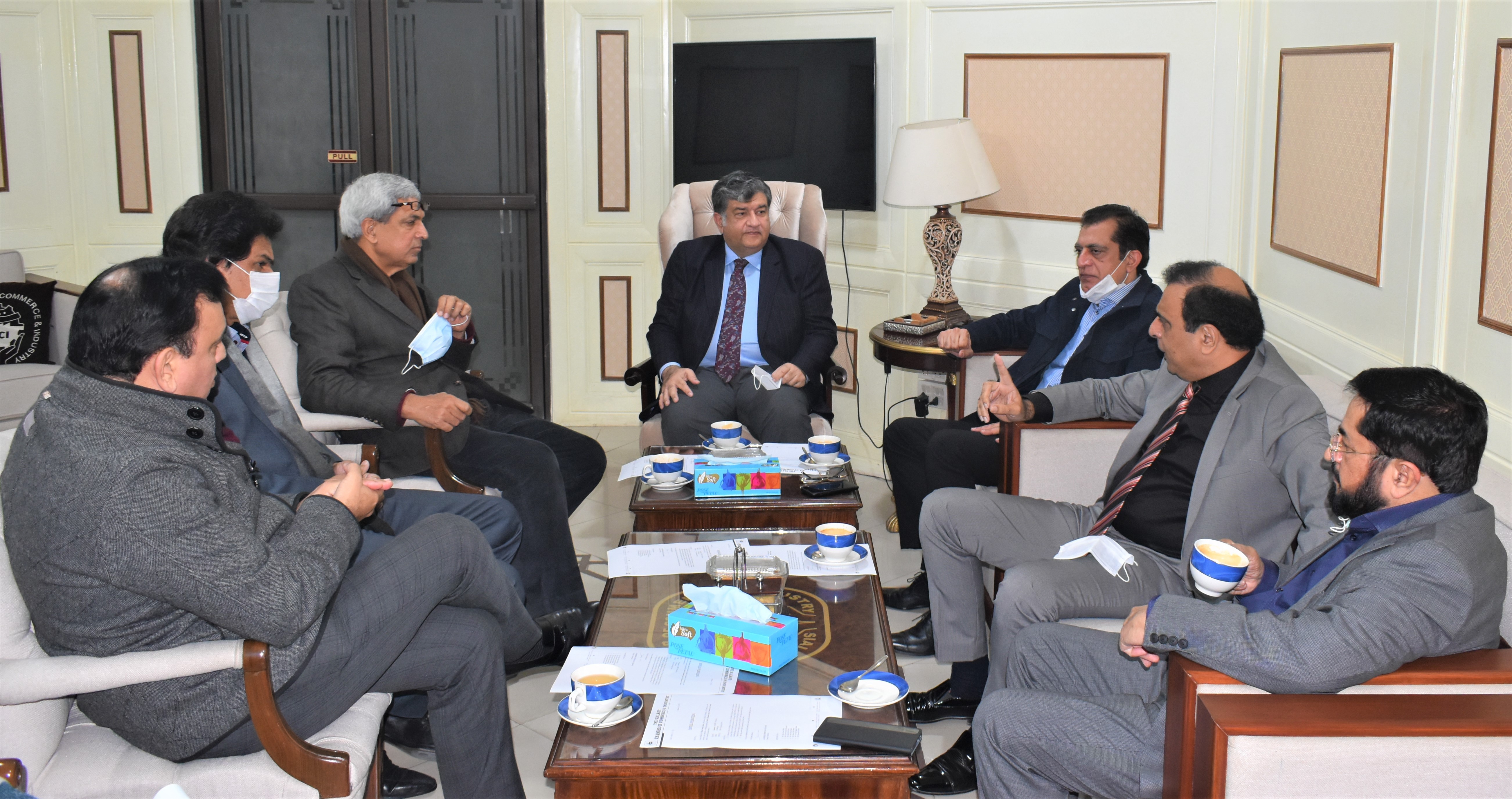 On January 17, 2022, Mian Imran Akbar, President Sialkot Chamber of Commerce & Industry held a meeting to discuss the matters related to the project of Sialkot Business and Commerce Center.  Mr. Khawaja Masood Akhtar, Mr. Majid Raza Bhutta, Mr. Zahid Latif Malik, Mr. Khawar Anwar Khawaja and Dr. Nauman Idrees Butt also attended the meeting.