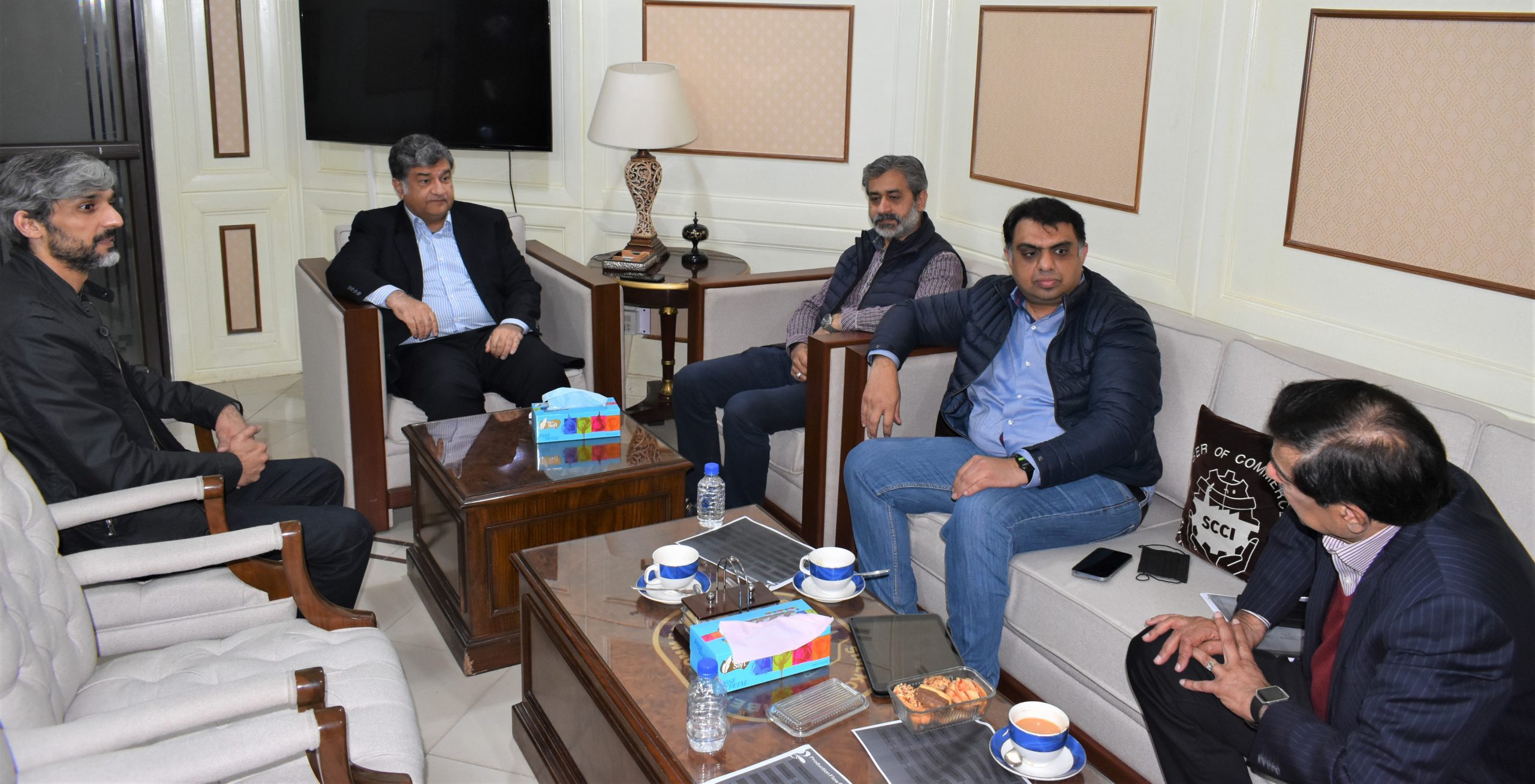 Mian Imran Akbar, President Sialkot Chamber of Commerce & Industry held a meeting with Mr. Faisal Akram, Vice Chairman, Surgical Instruments Manufacturers Association of Pakistan (SIMAP) and Mr. Zeeshan Tariq, Chairman SCCI’s Departmental Committee on Surgical Instruments to discuss matters related to surgical sectors of Sialkot Industry on February 24, 2022.