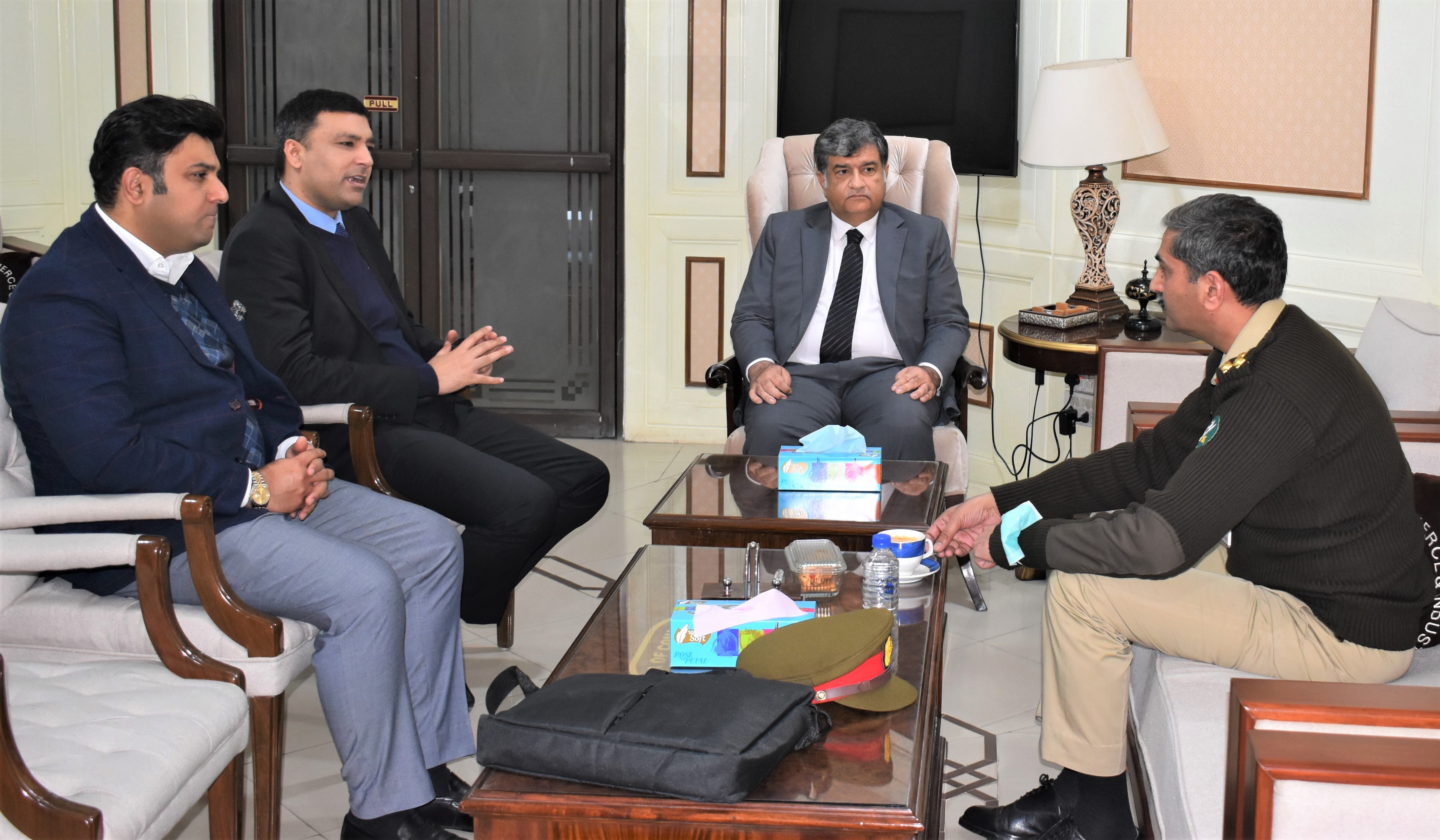 Brigadier Ghulam Murtaza, Director Army Re-employment Group visited the Sialkot Chamber of Commerce & Industry on February 01, 2022. Mian Imran Akbar, President SCCI chaired the meeting. Sheikh Zohaib Rafique Sethi, Senior Vice President, and Mr. Qasim Malik Vice President, SCCI also attended the meeting.  Brigadier Ghulam Murtaza discussed the employment opportunities as well as to deploy the army persons (retired or unretired) in Sialkot Industry. He also gave a presentation about the said project, its objectives, facts & figures and the courses/fields on which the trained persons would be available.  The discussion was about the collaboration between Army and SCCI for generating employment opportunities and consuming the skilled manpower as National Cause.