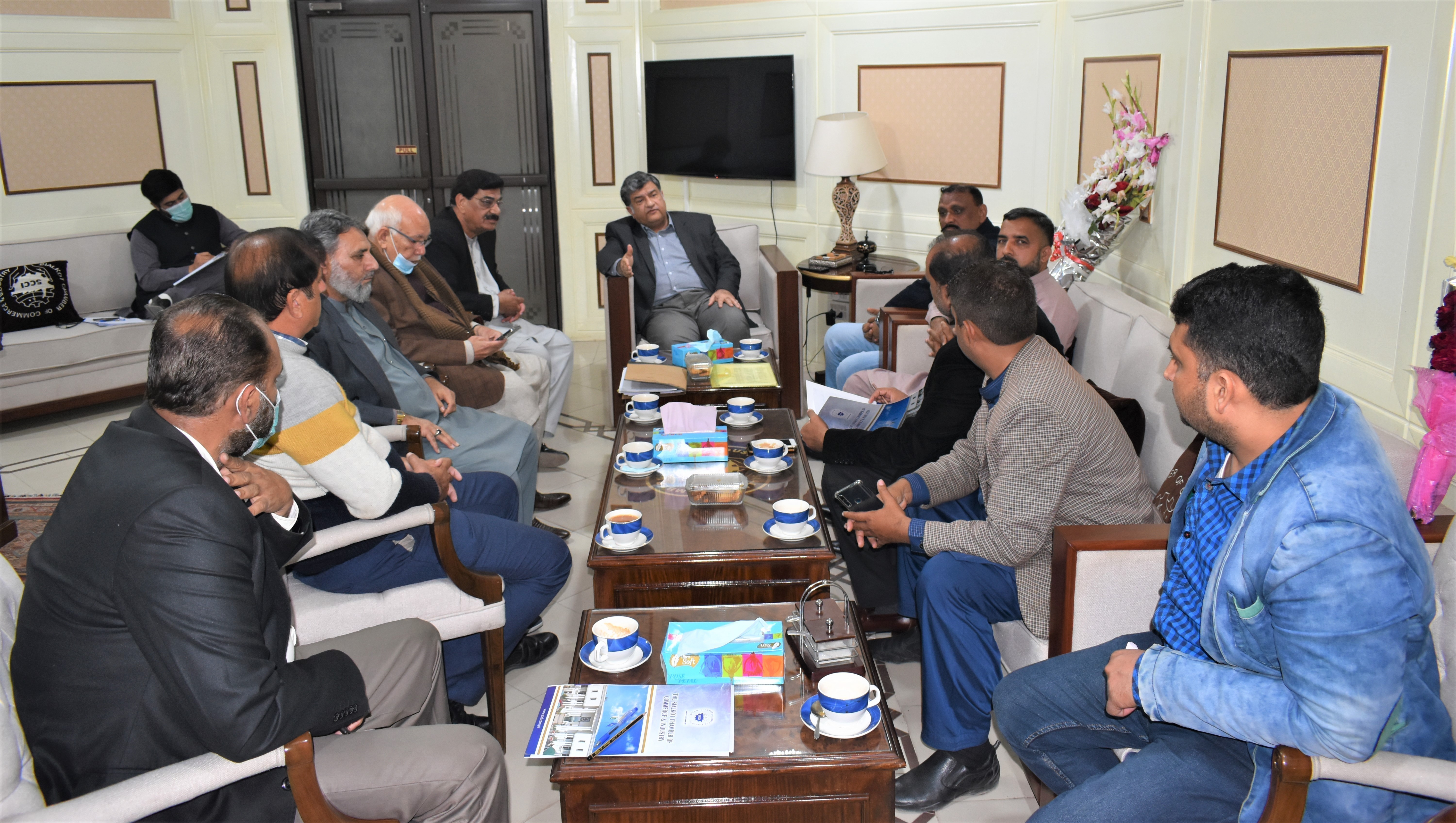 Mian Imran Akbar, President Sialkot Chamber held a meeting with people desirous to buy plots in Sialkot Tannery Zone and Management of Sialkot Tannery Zone (G) Limited on February 17, 2022.