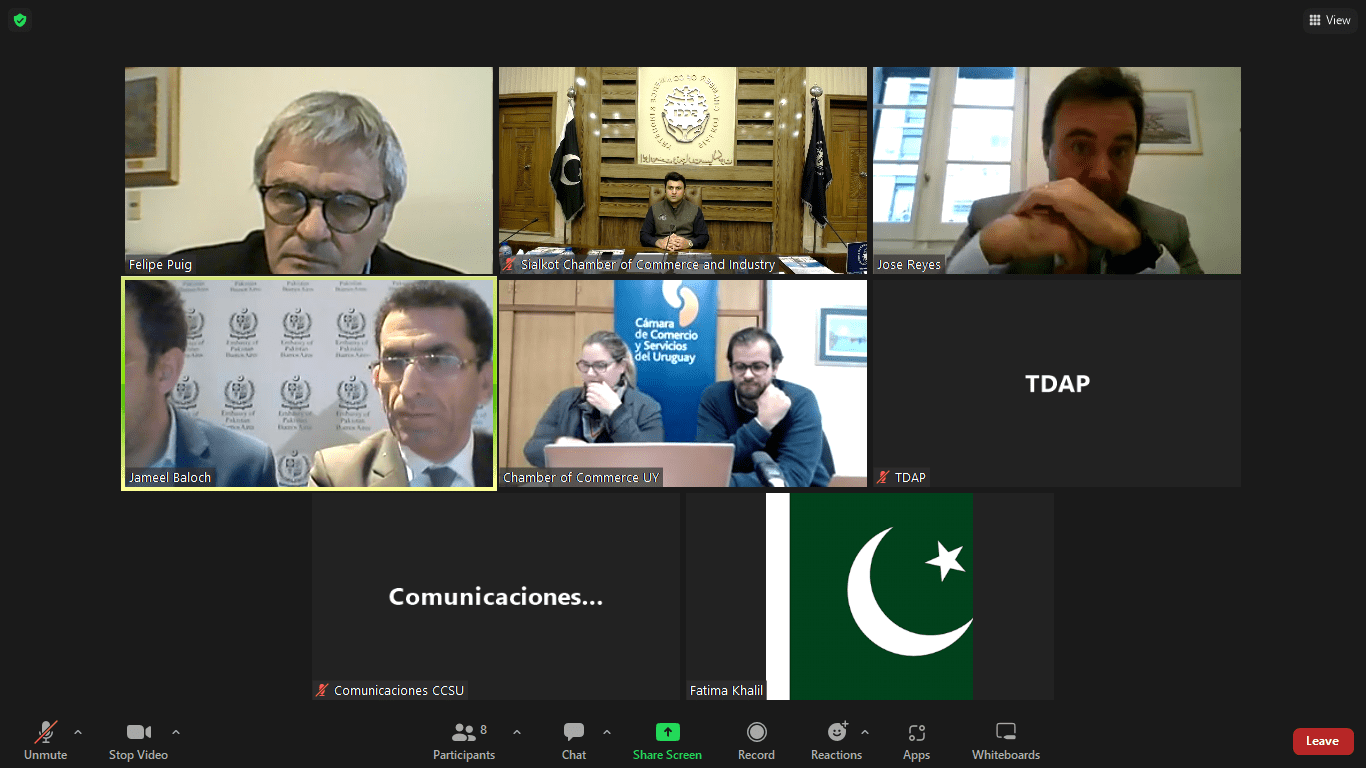 On July 28, 2022, A webinar was held between the Sialkot Chamber of Commerce & Industry and the National Chamber of Commerce and Services of Uruguay in collaboration with the Embassy of Pakistan in Argentina. Mr. Qasim Malik, Vice President/ Chairman, Departmental Committee on Fair & Exhibition/ Delegation gave a brief introduction of the Industrial sectors and Achievements of the Sialkot Chamber. He also urged that the interested investors in South American Countries should join hands with the Industry of Sialkot for Joint Ventures and transfer of Technology.