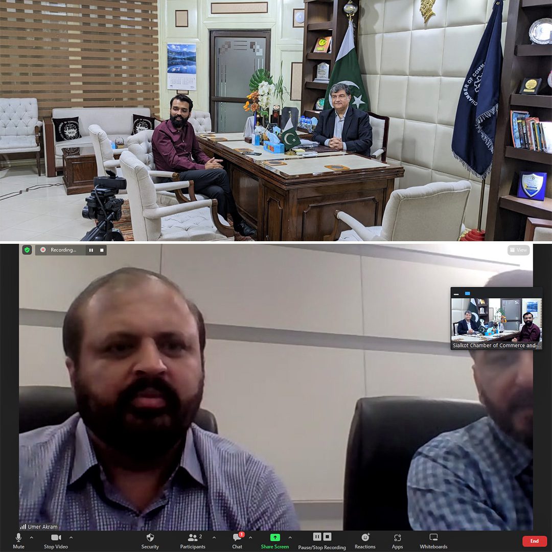 Mian Imran Akbar, President, Sialkot Chamber of Commerce & Industry held a zoom meeting with Mr. Muhammad Bilal Abbasi, General Manager Projects, Ignite – National Technology Fund and Incubation Centers on July 18, 2022.