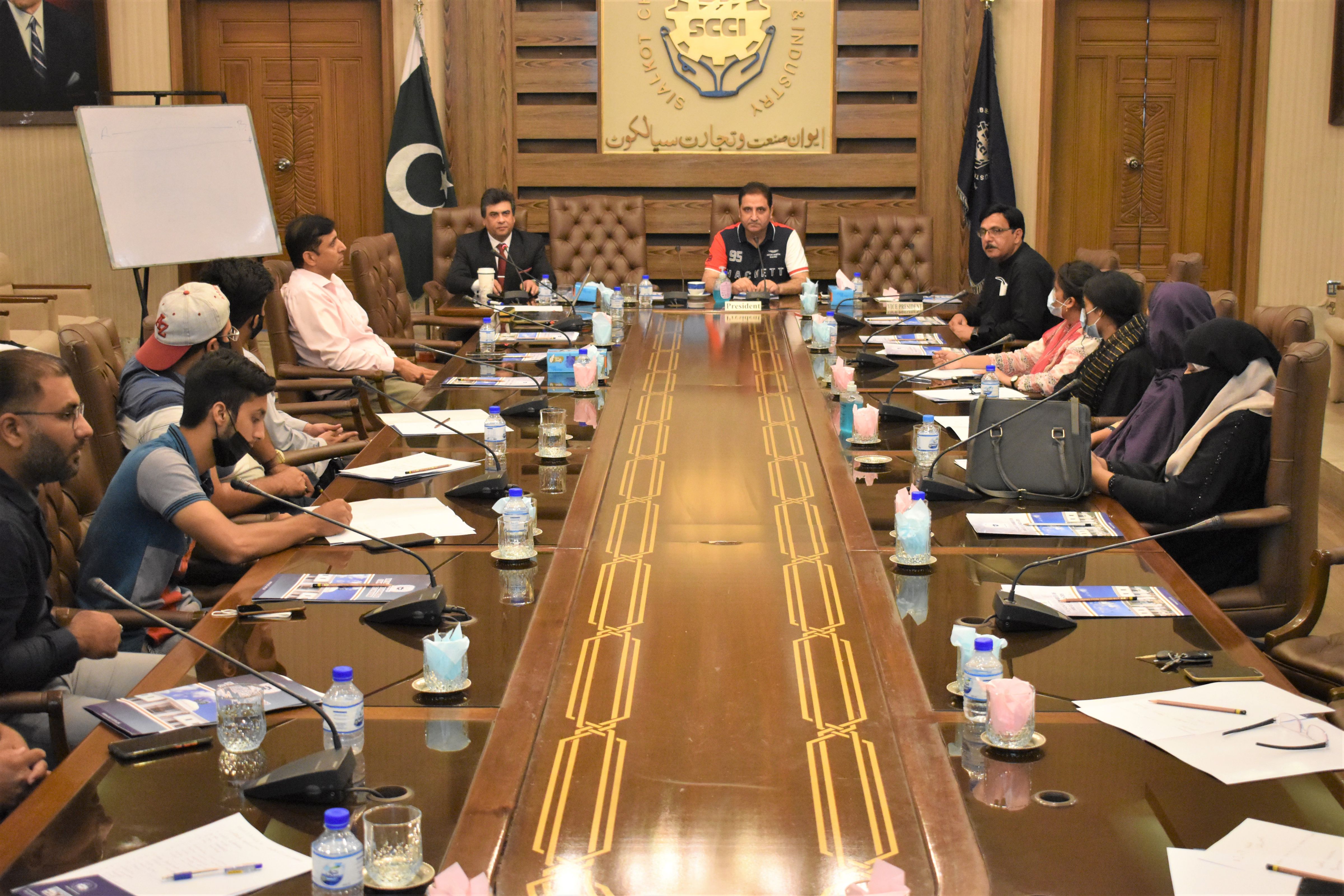 On August 26, 2021, A seminar on “Online Business and Virtual Exhibitions” was held in Sialkot Chamber of Commerce & Industry for business community and Exporters of Sialkot. Mr. Fizan Akbar, Chairman, Departmental Committee on SME/Training & Young Entrepreneurs and Mr. Mian Muhammad Khalil, Chairman, Departmental Committee on Event Management & Liaison briefed the participants regarding the methods to data mining & analysis, customer outreach and virtual exhibitions. On August 26, 2021, A seminar on “Online Business and Virtual Exhibitions” was held in Sialkot Chamber of Commerce & Industry for business community and Exporters of Sialkot. Mr. Fizan Akbar, Chairman, Departmental Committee on SME/Training & Young Entrepreneurs and Mr. Mian Muhammad Khalil, Chairman, Departmental Committee on Event Management & Liaison briefed the participants regarding the methods to data mining & analysis, customer outreach and virtual exhibitions.