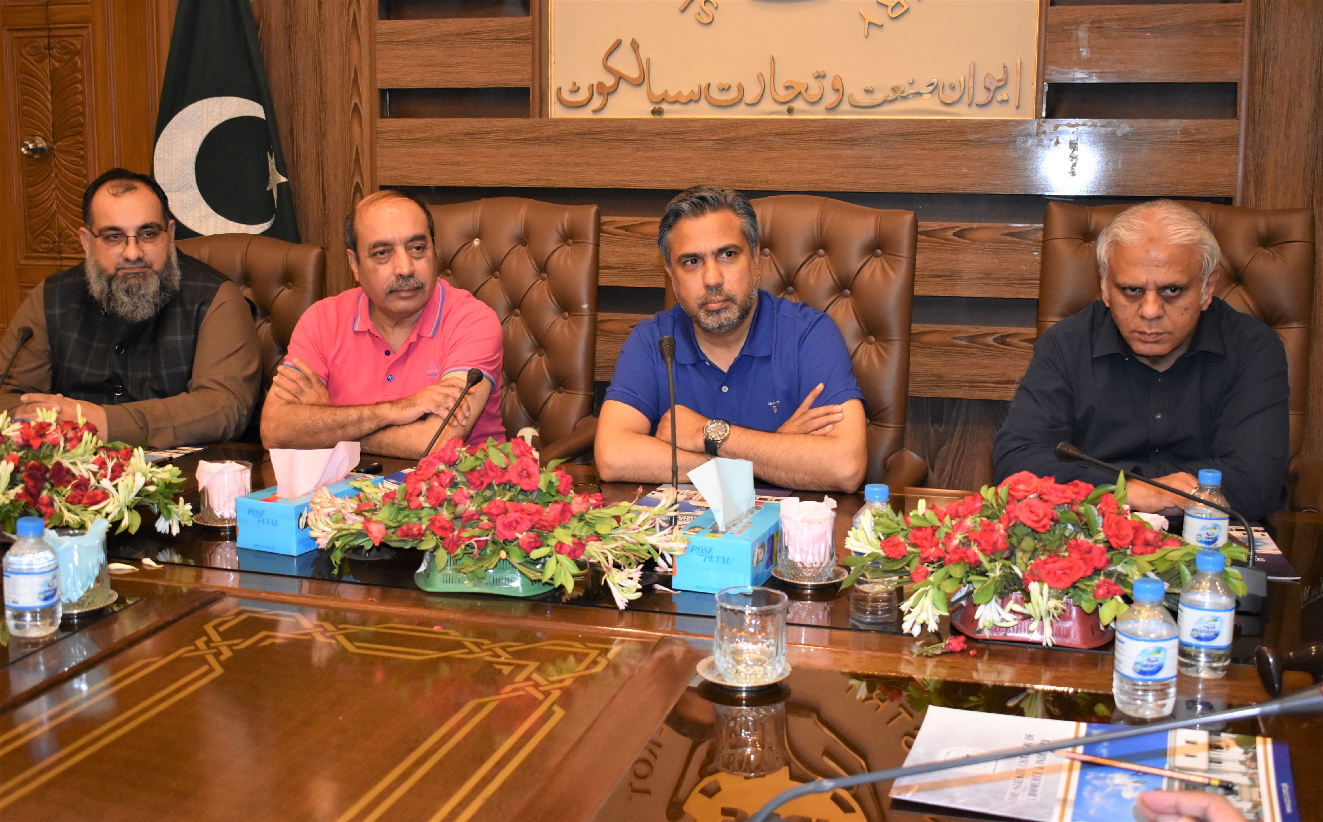 On September 15, 2021, Mr. Qaisar Iqbal Baryar, President, Sialkot Chamber of Commerce & Industry chaired a Joint meeting of Trade Bodies of Sialkot to finalize sector-wise purchase formula regarding 5% Withholding Sales Tax. Mr. Khuram Aslam, Senior Vice President, Mr. Ansar Aziz Puri, Vice President, SCCI and Mr. Ijaz Khokhar also attended the meeting. On September 15, 2021, Mr. Qaisar Iqbal Baryar, President, Sialkot Chamber of Commerce & Industry chaired a Joint meeting of Trade Bodies of Sialkot to finalize sector-wise purchase formula regarding 5% Withholding Sales Tax. Mr. Khuram Aslam, Senior Vice President, Mr. Ansar Aziz Puri, Vice President, SCCI and Mr. Ijaz Khokhar also attended the meeting.