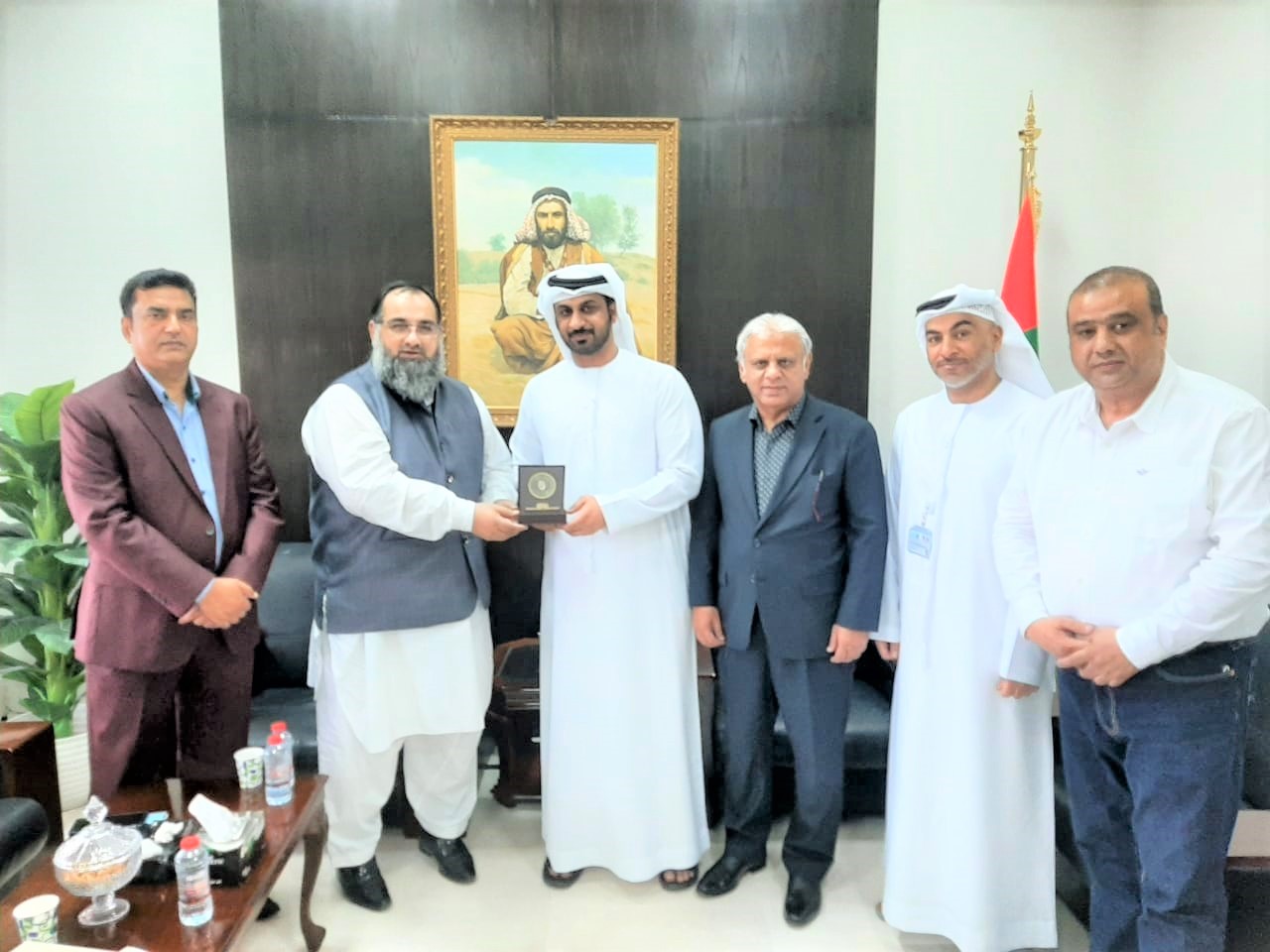 On September 07, 2021, A Delegation of Sialkot Chamber of Commerce & Industry visited the Embassy of United Arab Emirates (UAE) in Islamabad. The delegation was led by Mr. Khuram Aslam, Senior Vice President and Mr. Ansar Aziz Puri, Vice President accompanied by Mr. Mohammad Sarwar and Mr. Mohammad Bilal Dar, SCCI Executive Committee Members. The Delegates had meeting with First Secretaries, Embassy of United Arab Emirates (UAE) in Pakistan to discuss matters regarding promotion of bilateral trade between UAE and Pakistan. On September 07, 2021, A Delegation of Sialkot Chamber of Commerce & Industry visited the Embassy of United Arab Emirates (UAE) in Islamabad. The delegation was led by Mr. Khuram Aslam, Senior Vice President and Mr. Ansar Aziz Puri, Vice President accompanied by Mr. Mohammad Sarwar and Mr. Mohammad Bilal Dar, SCCI Executive Committee Members. The Delegates had meeting with First Secretaries, Embassy of United Arab Emirates (UAE) in Pakistan to discuss matters regarding promotion of bilateral trade between UAE and Pakistan.